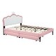 preview thumbnail 32 of 57, Upholstered Platform Bed w/ Crown Headboard, Leather Princess Bed Frame with Wood Slats Support for Kids Teens