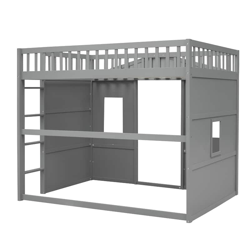 Solid Wood House Loft Bed with Ladder for Kids