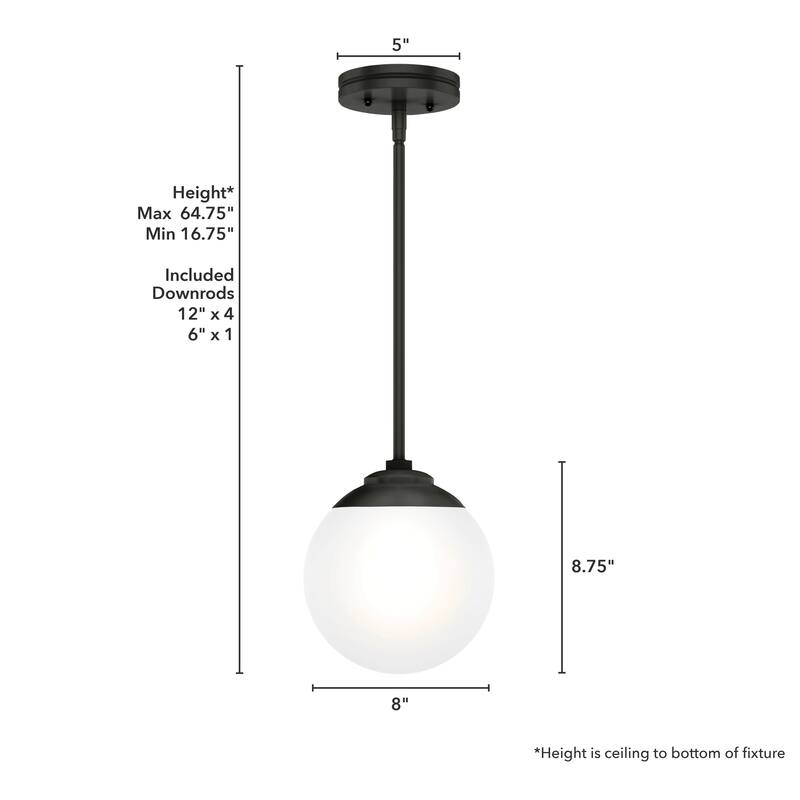 Hunter Hepburn 1 Light Pendant - Kitchen Island, Bedroom, Foyer - Globe, Mid-Century Modern, Art-Deco