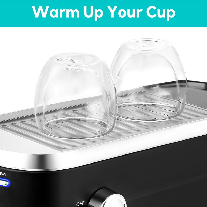 CASABREWS 20Bar Compact Espresso Coffee Machine with Stainless Steel Milk Frother Black Bed