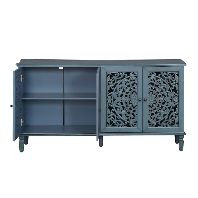 Floral Carvings with Solid Wood Legs&Antique Brass Handles&Adjustable Shelves, TV Stand for 65''+ TV, Sideboard