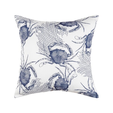 18" x 18" Blue Crab Printed Indoor/Outdoor Throw Pillow - White