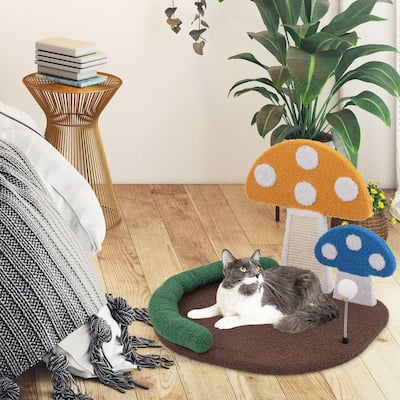 Cat Bed with Mushroom Design and Sisal Scratching Panel for Claw Care - 23" x 19.5" x 17"