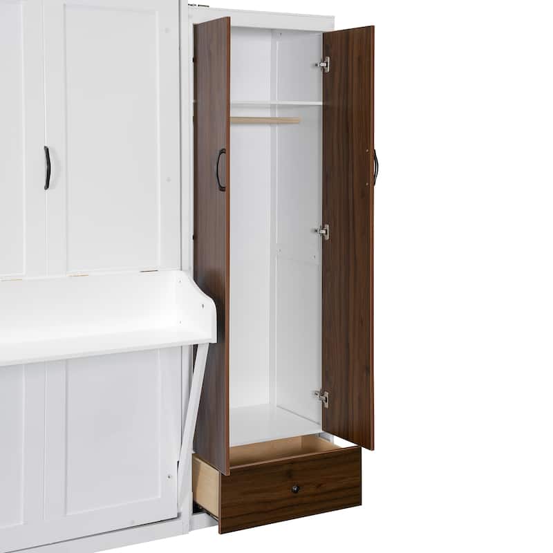 Roomfitters Full/Queen Size Murphy Bed with Closet, Table and Concealed Storage Compartments, Foldable Wall Frame