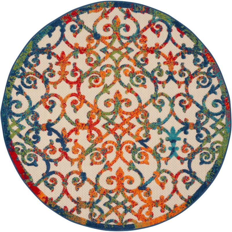 Nourison Aloha Transitional Scroll Indoor/Outdoor Damask Rug