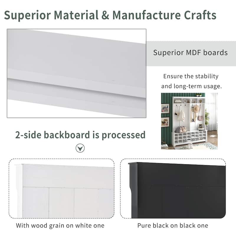 Modern Hallway Coat Rack with Metal Hooks, 3 Upper Storage Compartments