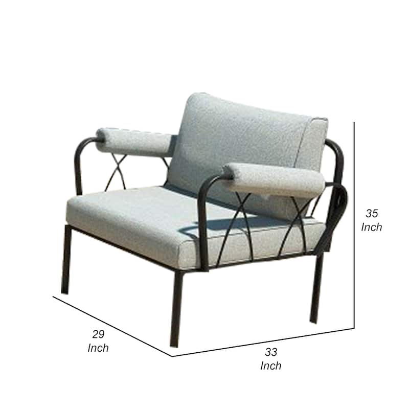 Rain 33 Inch Patio Side Chair, Armless, Sectional, Black Metal, Gray Fabric