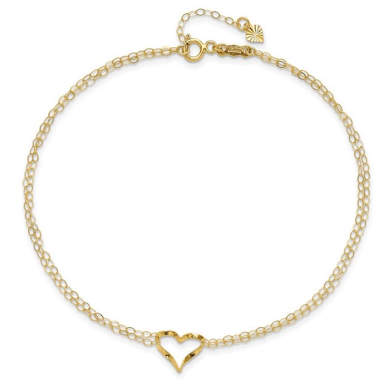 14k Yellow or White Gold Floating Heart Double Strand Anklet (9" or 10")