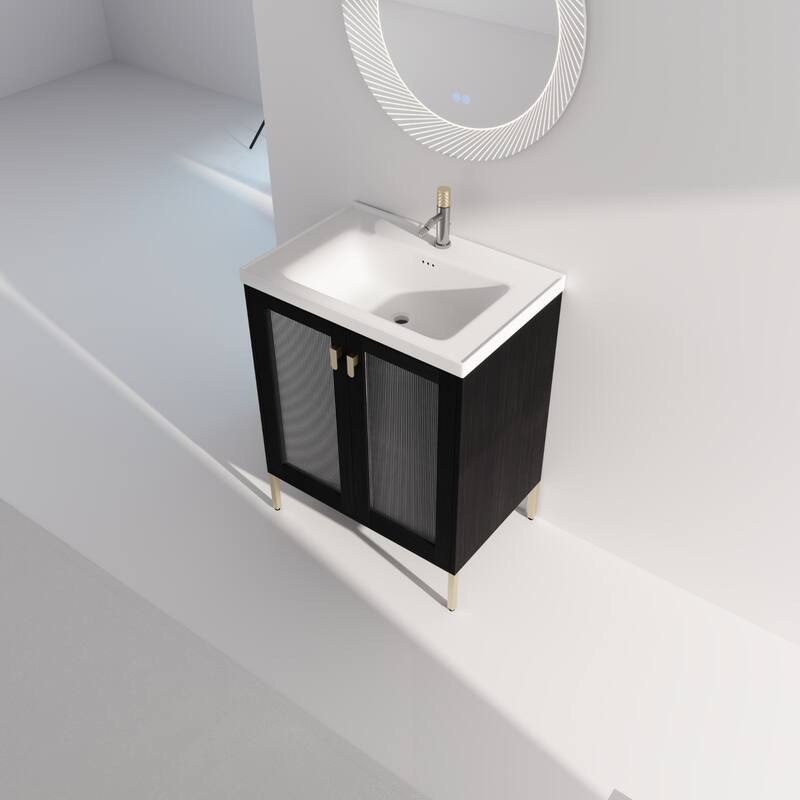 Freestanding Bathroom Vanity with Soft-Close Hinges and Durable Ceramic Sink - 27.8-Inch - 27.8in L