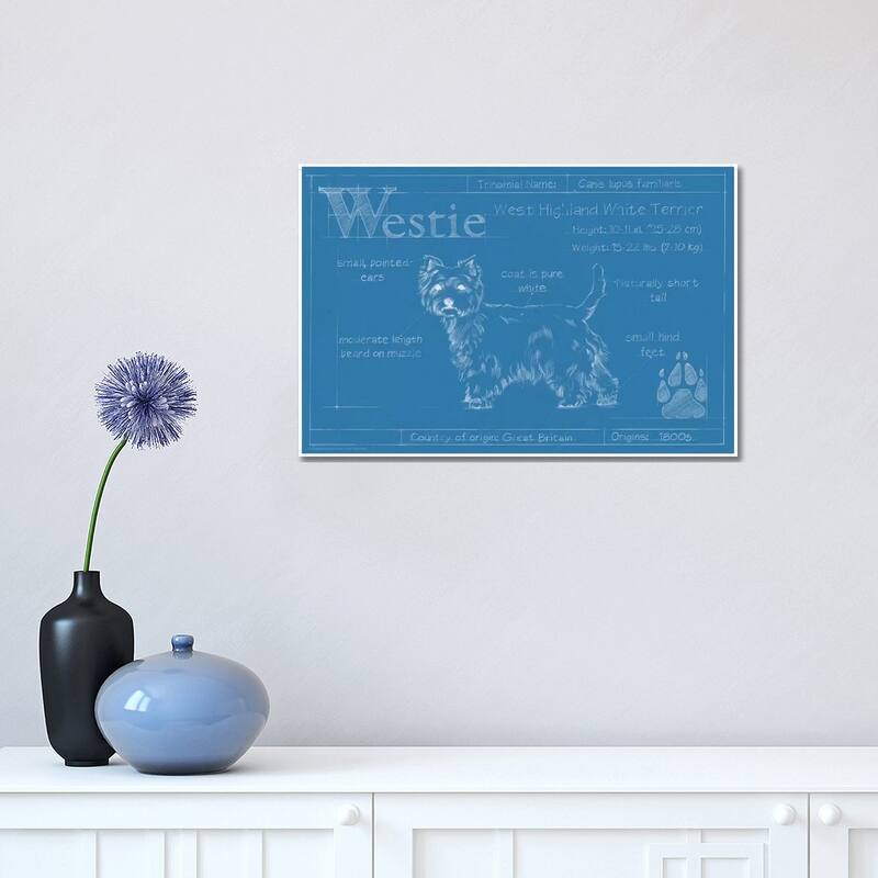 iCanvas "Blueprint Of A Westie" by Ethan Harper Canvas Print - 12x18x1.5