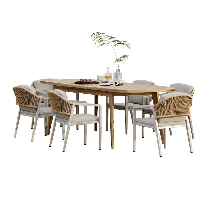 Hares Farmhouse Outdoor Acacia Wood 7-Piece Dining Sets with Cushions by Christopher Knight Home