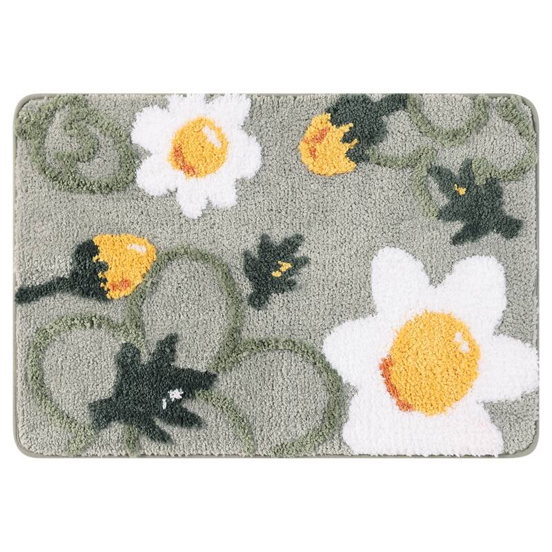 Microfiber Bathroom Rugs, Non-Slip Cute Flower Bath Mats, Soft Absorbent Plush Bath Rugs