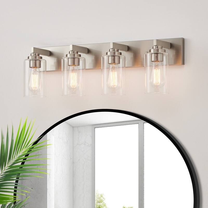 KAWOTI 28.4" 4-Light Bathroom Vanity Light with Clear Glass Shade - Brushed Nickel