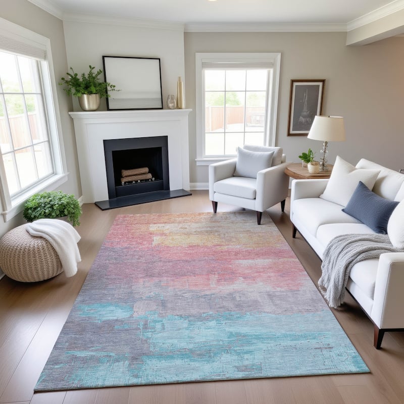 Premium Washable Super Soft Modern Brushstrokes Mayfield Rug - Salmon - 5' x 7'6"