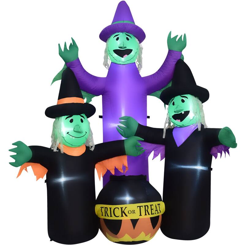 Haunted Hill Farm 6-Ft. Inflatable Pre-Lit Brewing Witch Trio with Cauldron