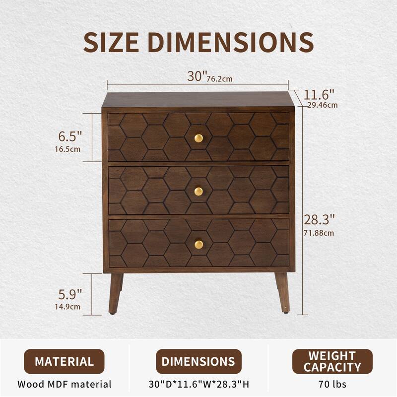 COSIEST Mid-Century Honeycomb 4 Legs End Table with Drawers