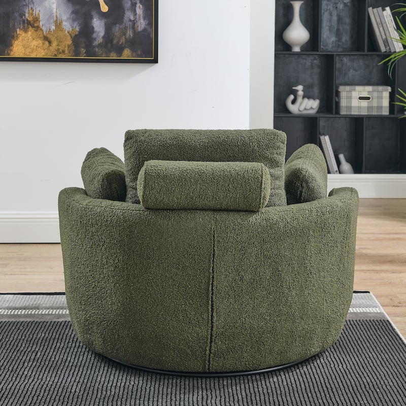 Oversized Swivel Cuddle Barrel Chair with moon storage ottoman - Green