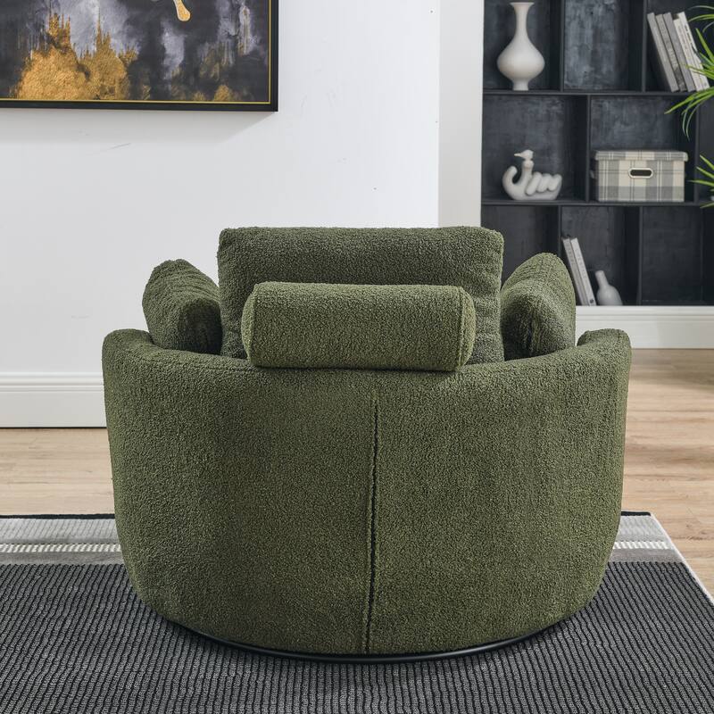 Oversized Teddy Fabric Swivel Barrel Chair with Moon Ottoman & 4 Pillows