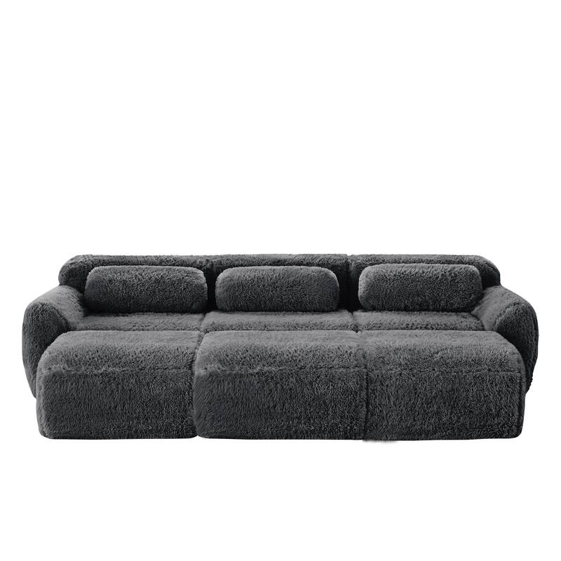 Anmytek 3-Seater Modular Sectional Sofa Soft Plush Fabric Movable Ottoman Non-Slip Base No Assembly