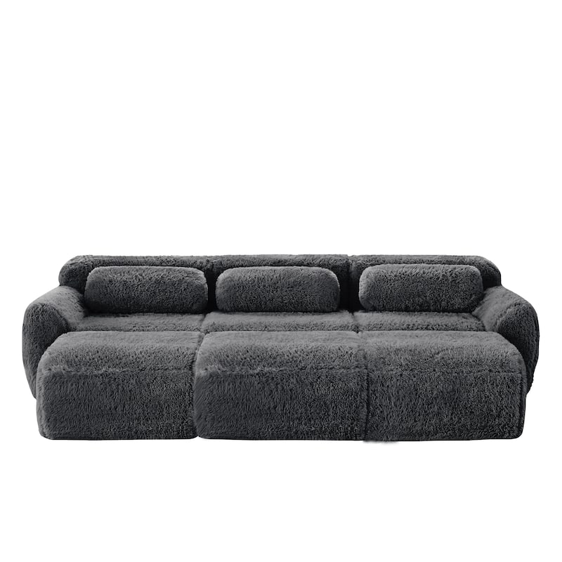 Sectional Sleeper Sofa Set, 3-Seater Modular Convertible Couch with 3 Ottomans, Boneless Sectional Sofa Bed