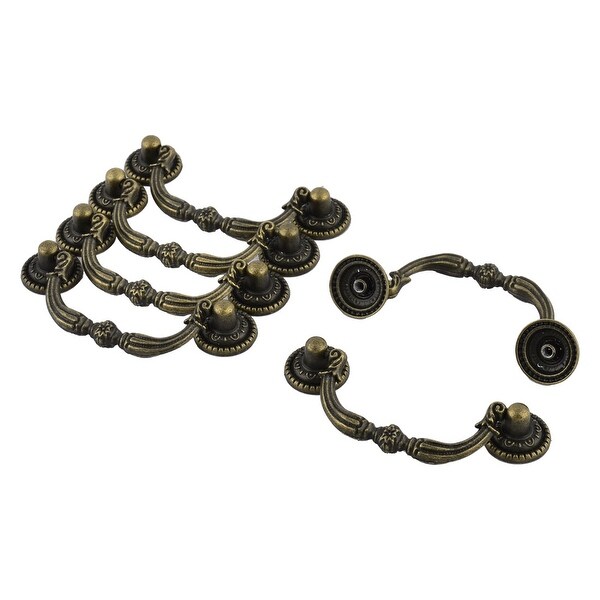 Unique Bargains 95mmx35mm Cabinet Metal Retro Style Round Base Pull Handle Bronze Tone 6pcs