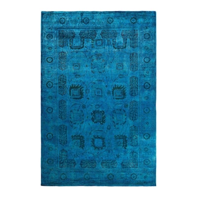 Fine Vibrance One-of-a-Kind Hand-Knotted Area Rug - Blue, 6' 1" x 9' 2" - 6' 1" x 9' 2"