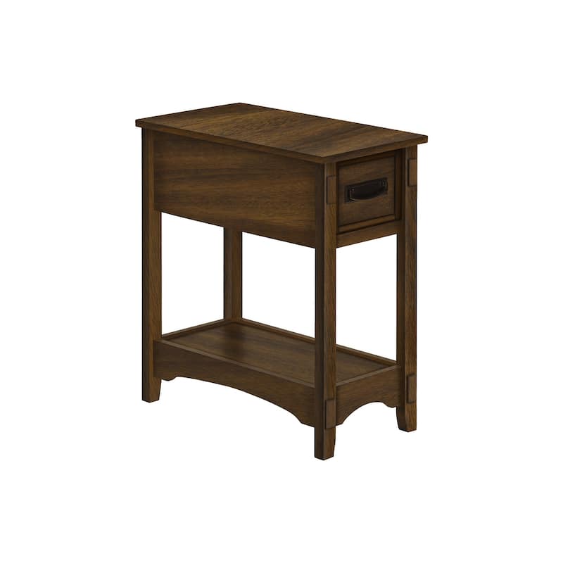 Accent Table, End, Side Table, Nightstand, 2 Tier, Narrow, Storage Drawer, Brown Veneer, Transitional