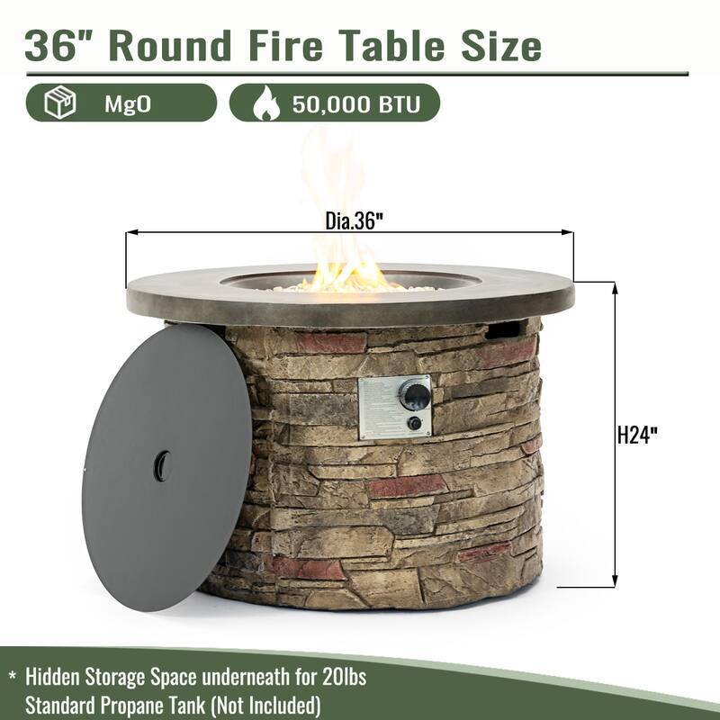 GDFStudio - Modern Outdoor 36'' Propane Gas Fire Pit Table with Hidden Tank Storage & Removable Steel Lid, Cover Included