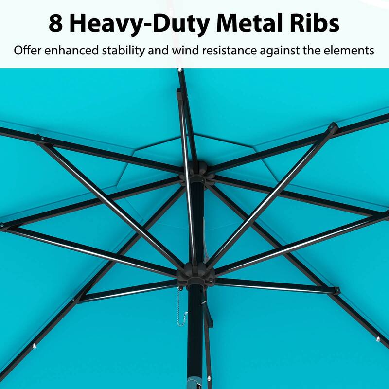 Costway 10 FT Solar Patio Umbrella with 24 LED Lights 8 Ribs & Tilt