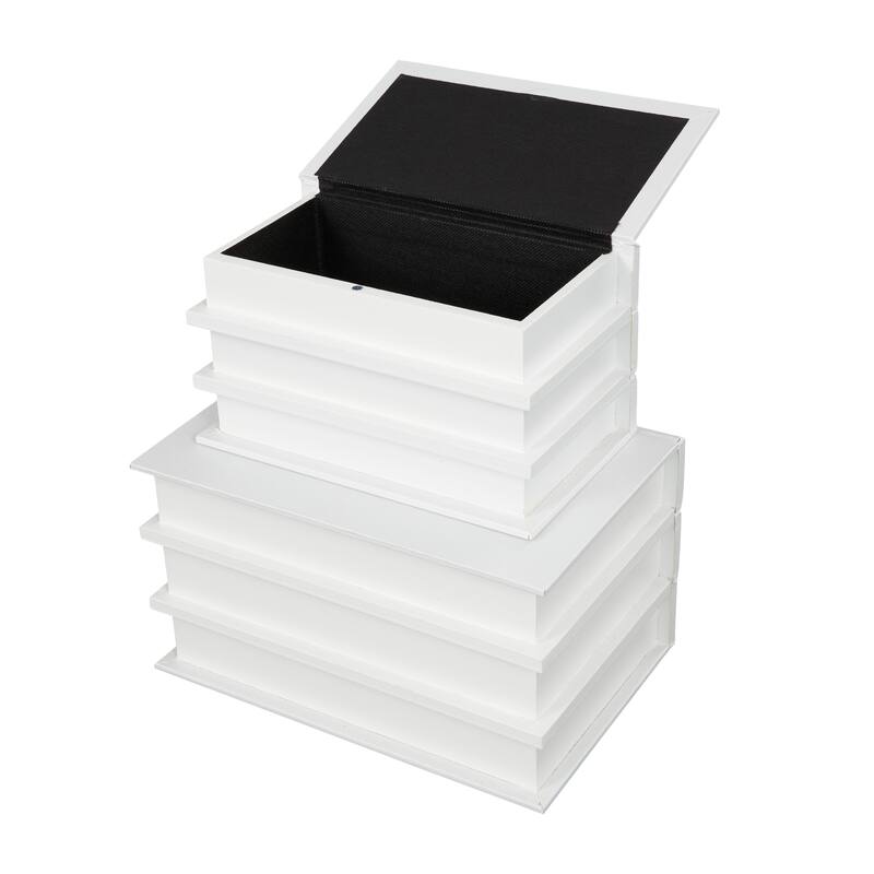White or Black Canvas Faux Storage Book Box with Gold or White Enjoy, Every, Moment Text (Set of 2)