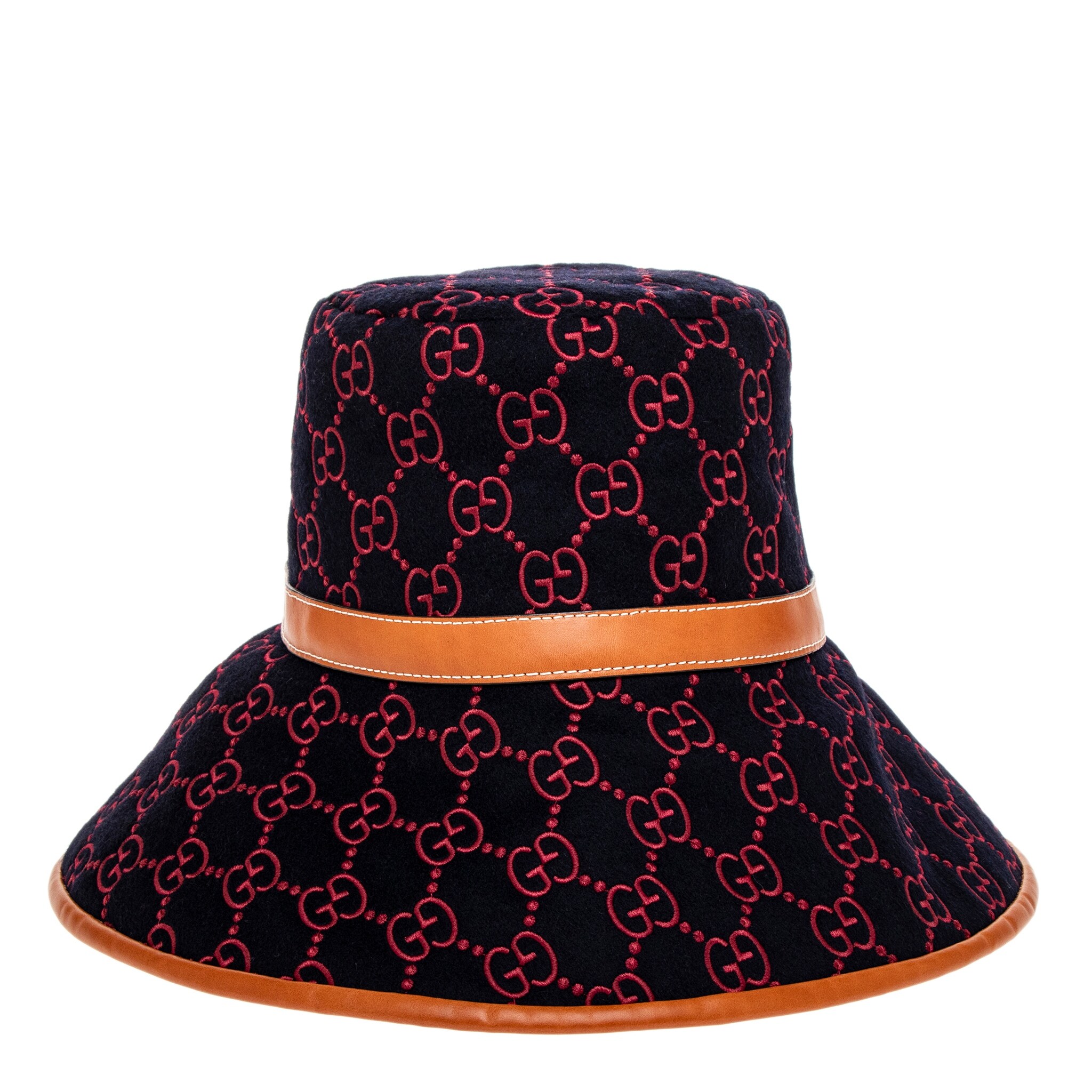 Gucci Logo Embroidered Fedora Hat Explore a Gucci Beige Straw Web Accent Fedora Hat - L  main image 3