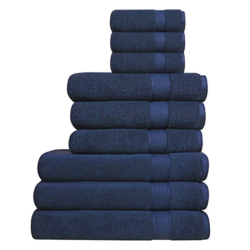 A1HC Bath Towel Sets, 100% Ring Spun Cotton, Zero Twist, Highly Absorbent, 500 GSM Low Lint, Quick Drying Bathroom Towel Sets - Towel Sets Pack of 9 - Mood Indigo