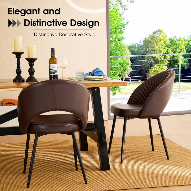 Glitzhome Set of 4 Faux Leather Upholstered Side Dining Chairs with V-shaped Wood Legs