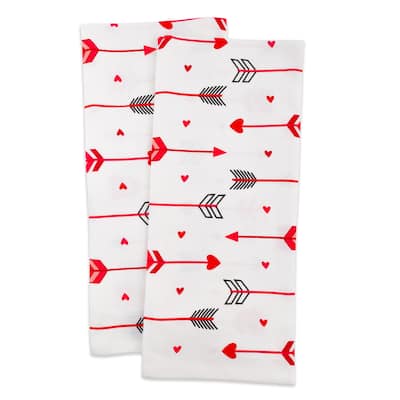 Arrows Valentine's Day Kitchen Dish Towels - 28" - White and Red - Set of 2