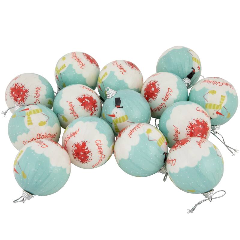 14pc Snowmen 'Happy Holidays' Decoupage Christmas Ornament Set 2.25"