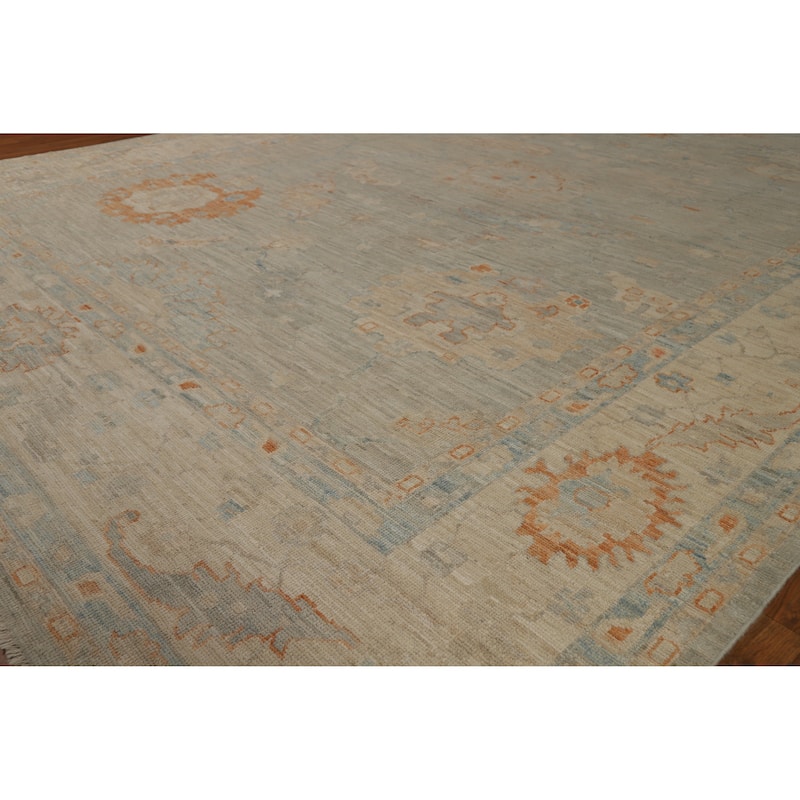 Hand Knotted Oriental 100% Wool Carpet Transitional All-Over Greys & Charcoal Oushak Area Rug - 11' 7'' X 8' 11''