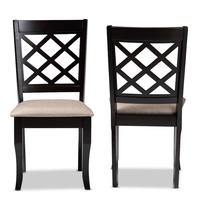 Vintage Dining Chair Set - Modern Fabric Upholstered Wood Chairs - Dark Brown - 2 Piece Set