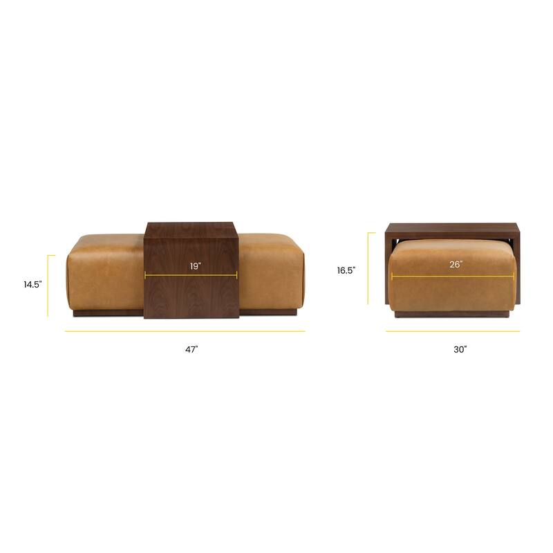 Poly & Bark Jarmo Ottoman with Adjustable Walnut Table - Full Grain Genuine Italian Leather