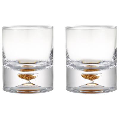 Berkware Lowball Whiskey Glasses with Unique Embedded Gold Flake Design