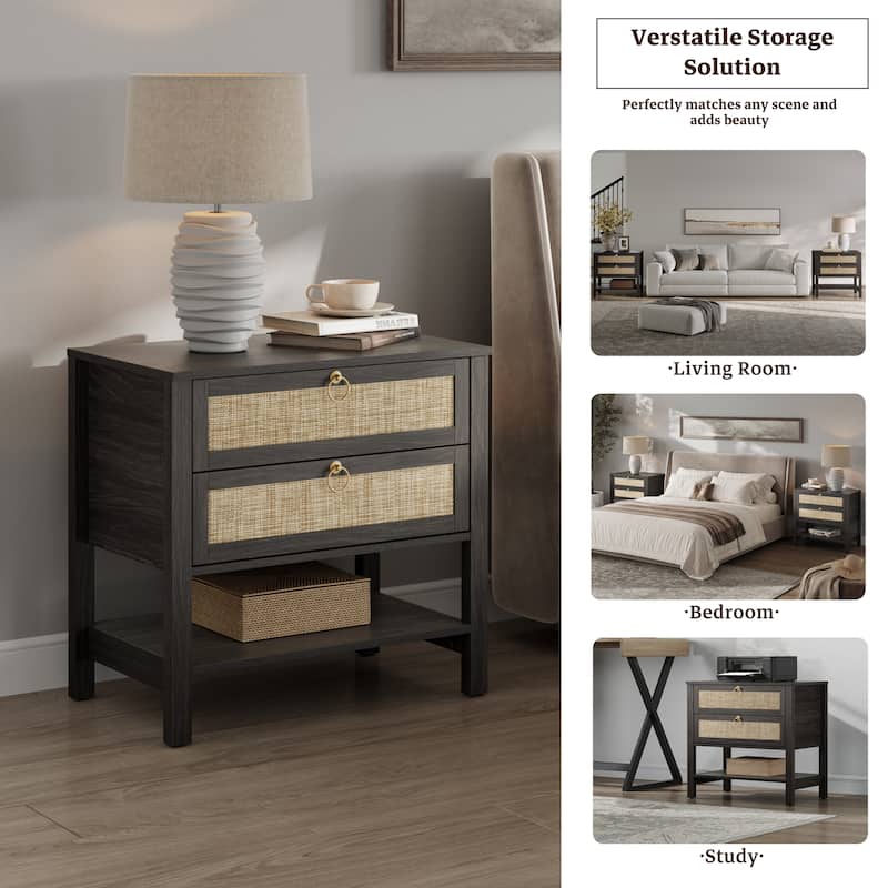SICOTAS Rattan Boho Nightstand Great Storage for Compact Bedroom Areas
