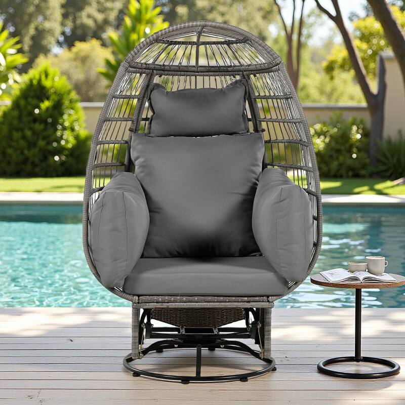 Outdoor Patio Rattan Swivel Egg Chair with Rocking Function - Grey