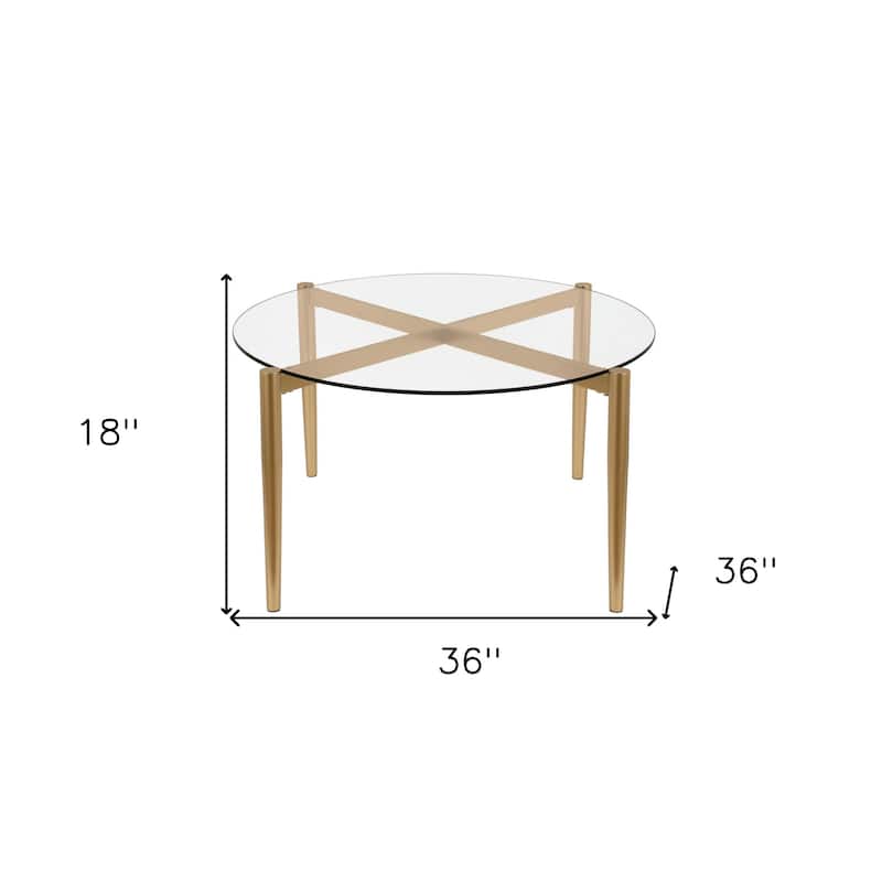 36" Clear Glass Round Coffee Table with Gold Steel Base for Living Room - 36” x 36” x 18”