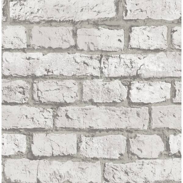 slide 2 of 3, Seabrook Designs Structured Faux Brick Unpasted Wallpaper 20.5 in. W x 33 ft. L - Alabaster