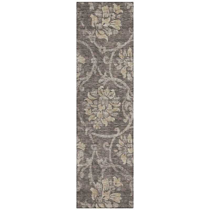 Machine Washable Indoor/ Outdoor Chantille Floral Scroll Rug