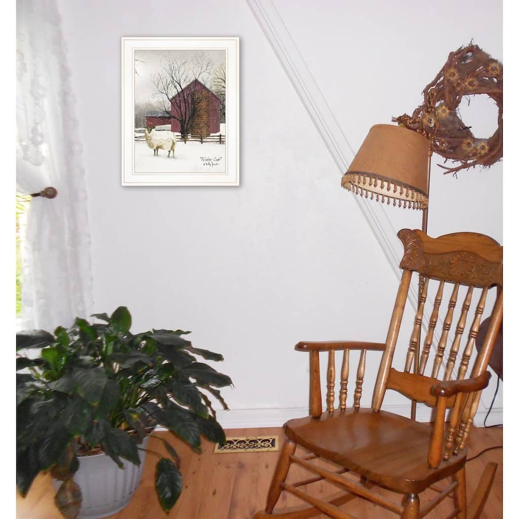 TrendyDecor4U Farmhouse "Winter Coat" Framed Print Wall Art by Billy Jacobs - Red, White, Brown, Tan, Black, Earth Tones,