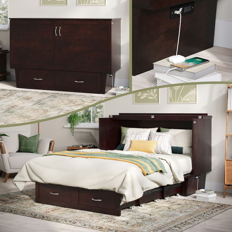 Chelsea Queen Murphy Bed Chest with Mattress - Espresso