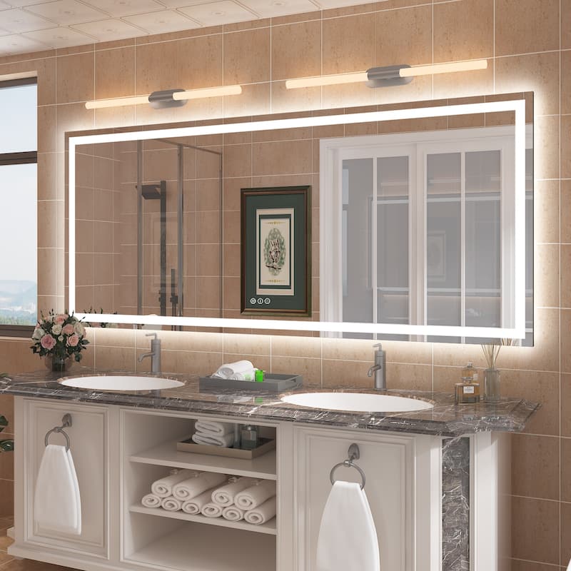 Apmir Front & Back LED Lighted Anti-fog Wall Bathroom Vanity Mirror with Tempered Glass & ETL - 88" x 38"