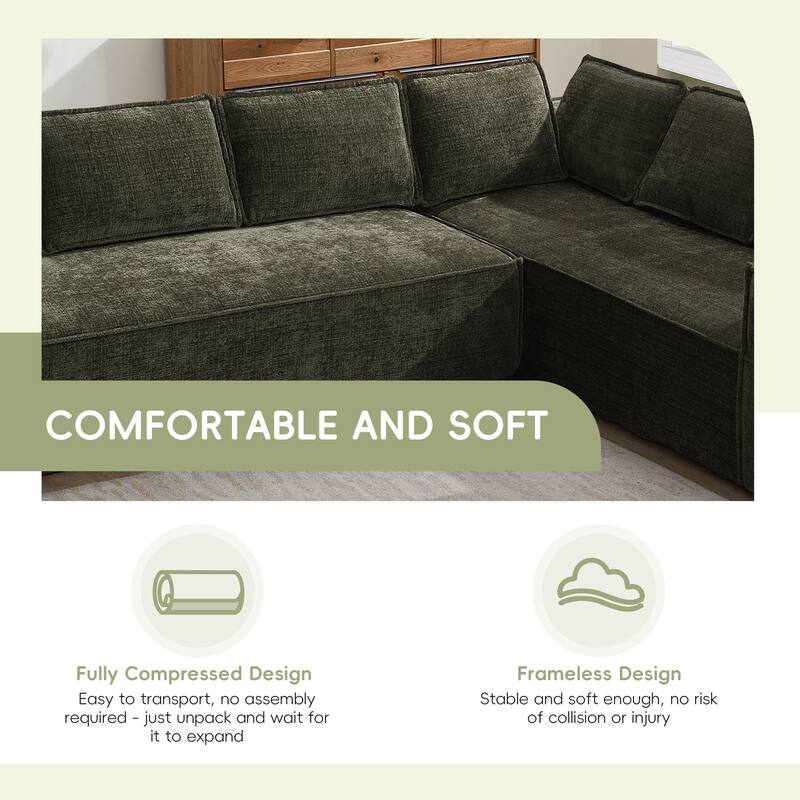 129.5" Chenille Modular Sectional Sofa with Wrinkle-Resistant Fabric, 6-Seater L-Shaped Cloud Couch, No Assembly Required
