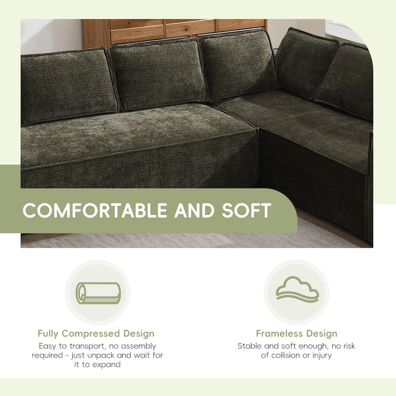 Oversized L-Shaped Modular Sectional Sofa, Wrinkle-Resistant Chenille 6 Seat Cloud Sofa, Full Compression Deep Seat Corner Sofa