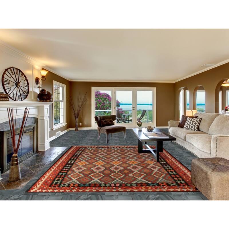 Trellis Kilim Oriental Area Rug Hand-Woven Wool Carpet - 7'10"x 9'10"